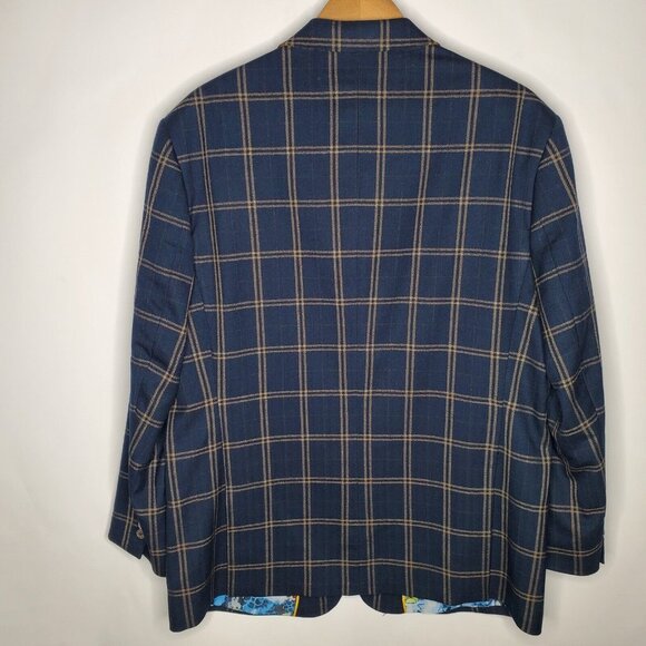 House Of Cavani Mens Blue Tan Plaid Sports Coat Size EU 56 2 Button Noch Neck - Picture 5 of 14